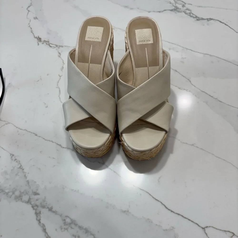 Neutral Espadrille Wedge Slide Sandals - Beige